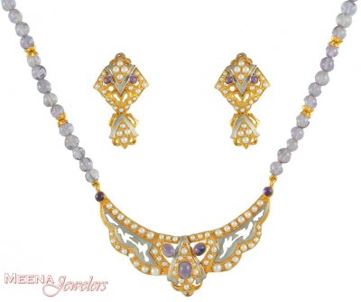 22KT Pearl Purple Amethyst necklace set ( Combination Necklace Set )