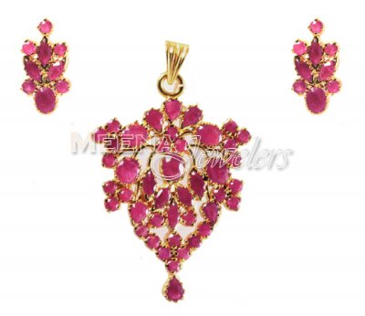 22Kt Gold Ruby Pendant Set ( Precious Stone Pendant Sets )