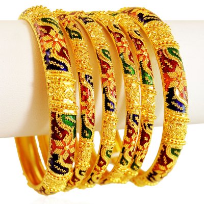 22k Designer Meenakari Kadas  ( Set of Bangles )