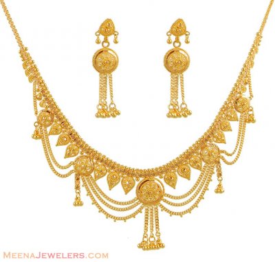 22Kt Filigree Necklace Set ( 22 Kt Gold Sets )