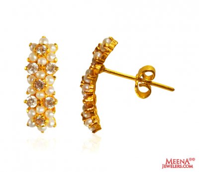 22K Gold Pearl Earrings ( Precious Stone Earrings )