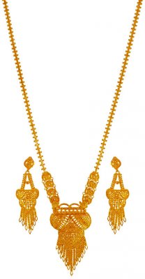 22kt Gold Long Necklace Earring Set ( 22 Kt Gold Sets )