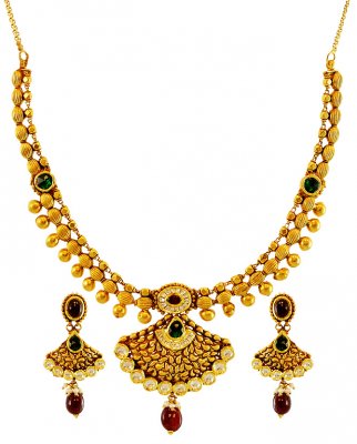 Designer 22K Antique Necklace Set ( Antique Necklace Sets )