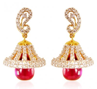 18k Gold  Diamond Ruby Earrings ( Diamond Earrings )