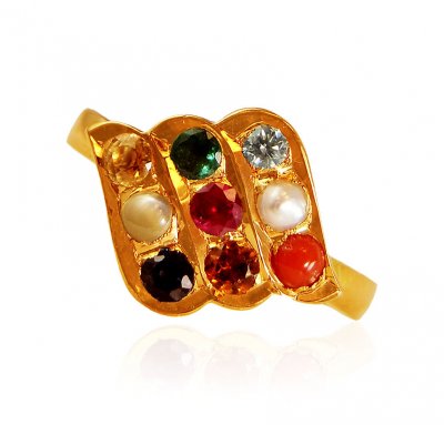 22kt Gold Navaratan Ring For Ladies ( Diamond Rings )