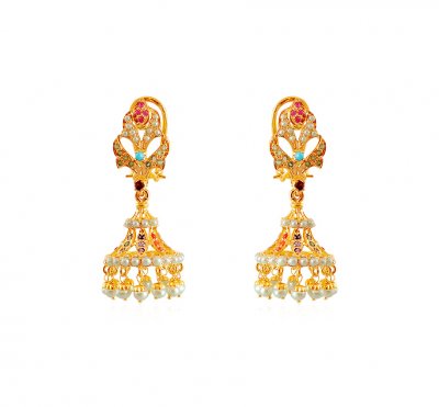 Precious Stones 22K Jhumki ( Precious Stone Earrings )