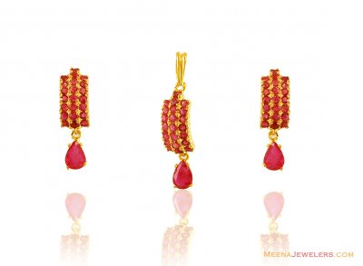 Ruby Pendant Set (22k gold) ( Precious Stone Pendant Sets )