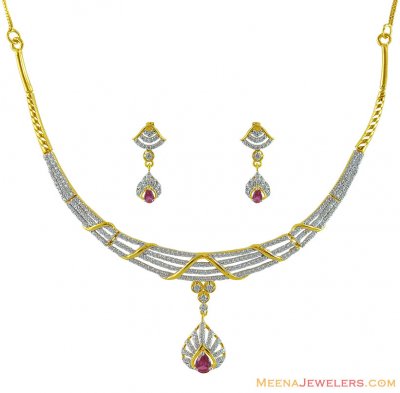 22K Gold Signity Necklace Set ( Gold Designer Sets )