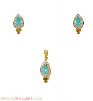 22Kt Small Pendant Set - PsFc7195 - 22k gold small pendant set with big ...