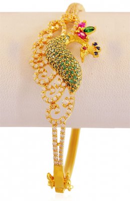 22K Gold Designer Peacock Kada  ( Stone Bangles )