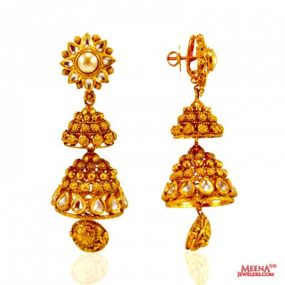 22Kt Gold Antique Long Earring ( 22Kt Gold Fancy Earrings )