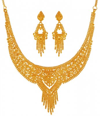 22kt Gold Necklace Earring Set ( 22 Kt Gold Sets )