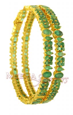 22Kt Gold Emerald Bangles ( Precious Stone Bangles )