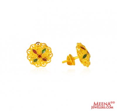 22 kt Meenakari Gold Earings ( 22 Kt Gold Tops )