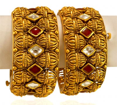 22kt Gold Designer Kada (2Pc) ( Antique Bangles )