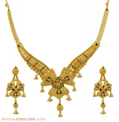 22Kt Gold Meenakari Set ( 22 Kt Gold Sets )