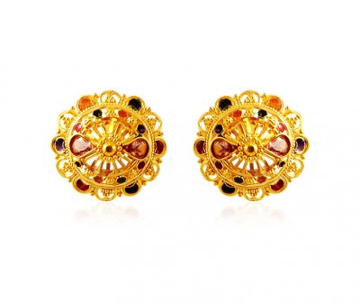 22K Earrings with MeenaKari ( 22 Kt Gold Tops )