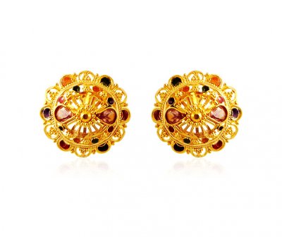 22K Earrings with MeenaKari ( 22 Kt Gold Tops )