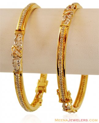 18K Gold Diamond Bangles (2PCs) ( Diamond Bangles )