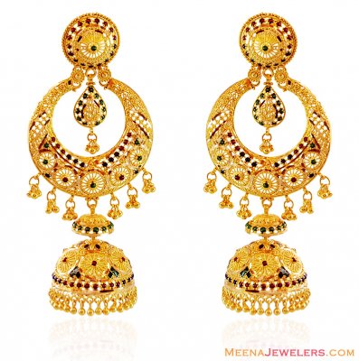 22K Chand bali with Jhumki and Meenakari ( Exquisite Earrings )