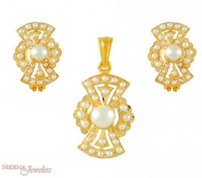 22K Pendant Set with Pearl ( Precious Stone Pendant Sets )