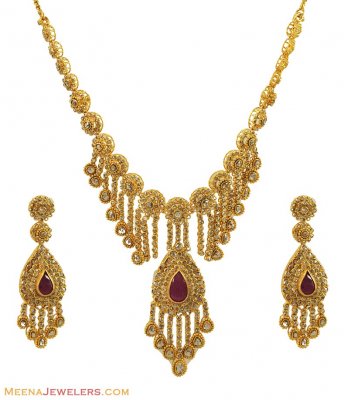 Polki  Ruby Diamond Necklace Set ( Diamond Necklace Sets )