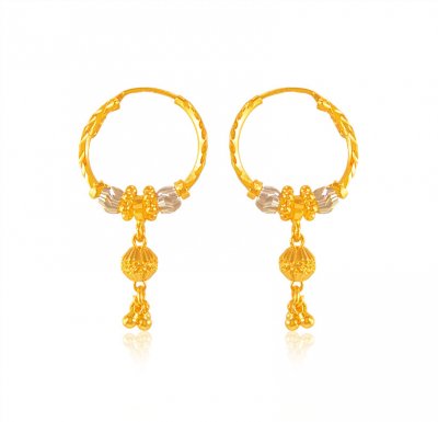 22K Two Tone Hoop Earrings ( Hoop Earrings )