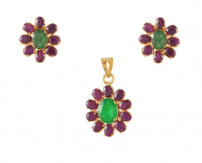 22 Kt Gold Precious Stone Pendant Sets ( Precious Stone Pendant Sets )