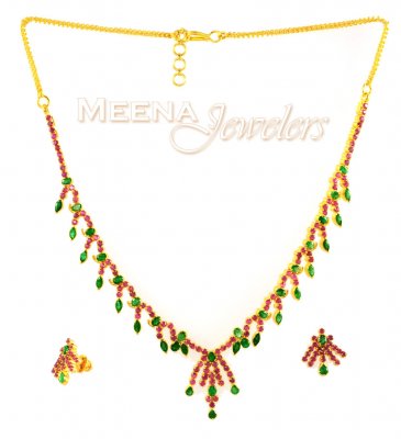 22Kt Gold Ruby and Emerald Set ( Combination Necklace Set )