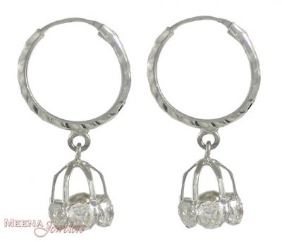 18Kt White Gold Hoops ( White Gold Earrings )