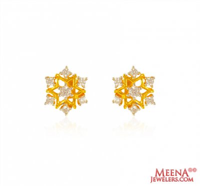 22 Karat Floral Gold Tops with CZ  ( Signity Earrings )