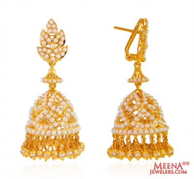 22 Karat Gold Pearl Jhumki Earrings ( Exquisite Earrings )