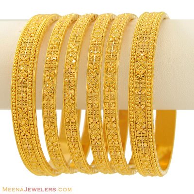 22K Gold Bangles (6 Pcs Set) ( Set of Bangles )