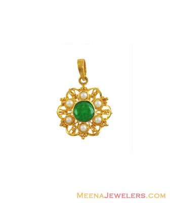 22K Emerald and Pearl Pendant ( Fancy Pendants )