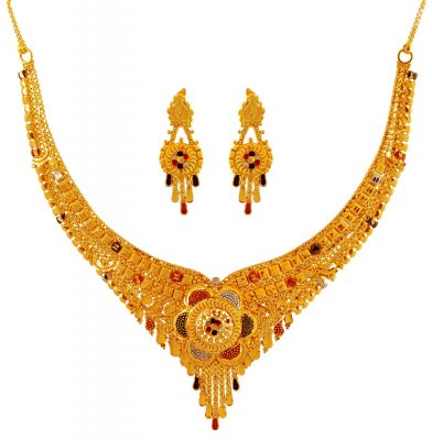 Tricolor 22K Necklace Earring Set ( 22 Kt Gold Sets )