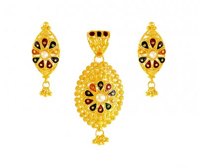 22K Gold Meenakari Pendant Set ( Gold Pendant Sets )