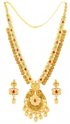 22K Gold Temple Necklace Set 2 in 1 ( Gold Designer Sets )