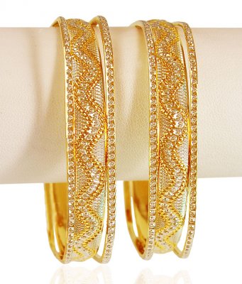 22K Gold Square Rhodium Bangles(2PCS)  ( Two Tone Bangles )