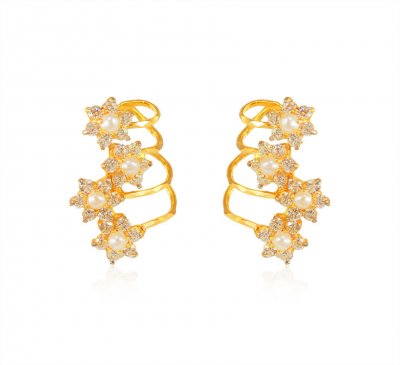 Designer Pearl Cz Earrings 22k  ( Precious Stone Earrings )