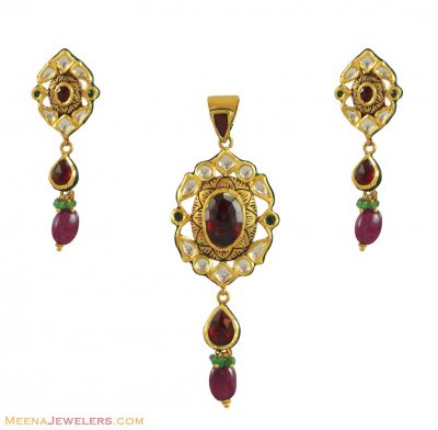 Indian Kundan Pendant Set (22K) ( Antique Pendant Sets )