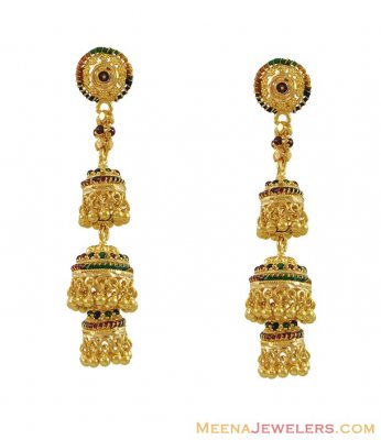 22K Gold Chandelier Earrings ( 22Kt Gold Fancy Earrings )