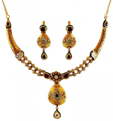 22K Gold Antique Necklace Set ( Antique Necklace Sets )