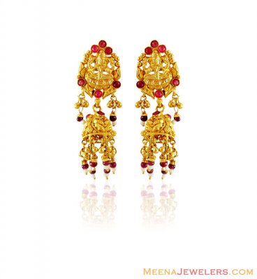 22K Gold Temple Earrings ( 22Kt Gold Fancy Earrings )