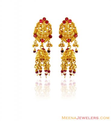 22K Gold Temple Earrings ( 22Kt Gold Fancy Earrings )