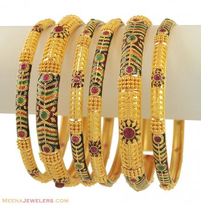 22k  Meenakari ruby emerald Bangles ( Set of Bangles )