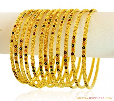 Meenakari Bangles 22k (8 pcs only) ( Set of Bangles )