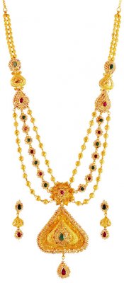 22K Gold Indian Style Necklace Set ( Bridal Necklace Sets )