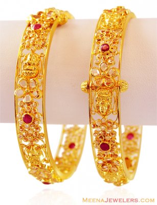 22K Floral Ruby Bangles with Laxmi ( Kadas )