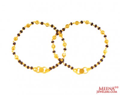 22Kt Gold Blk Beads Baby Bracelets ( Black Bead Bracelets )