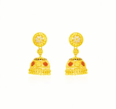 22kt Gold 3Tone Chandelier Earrings ( 22Kt Gold Fancy Earrings )